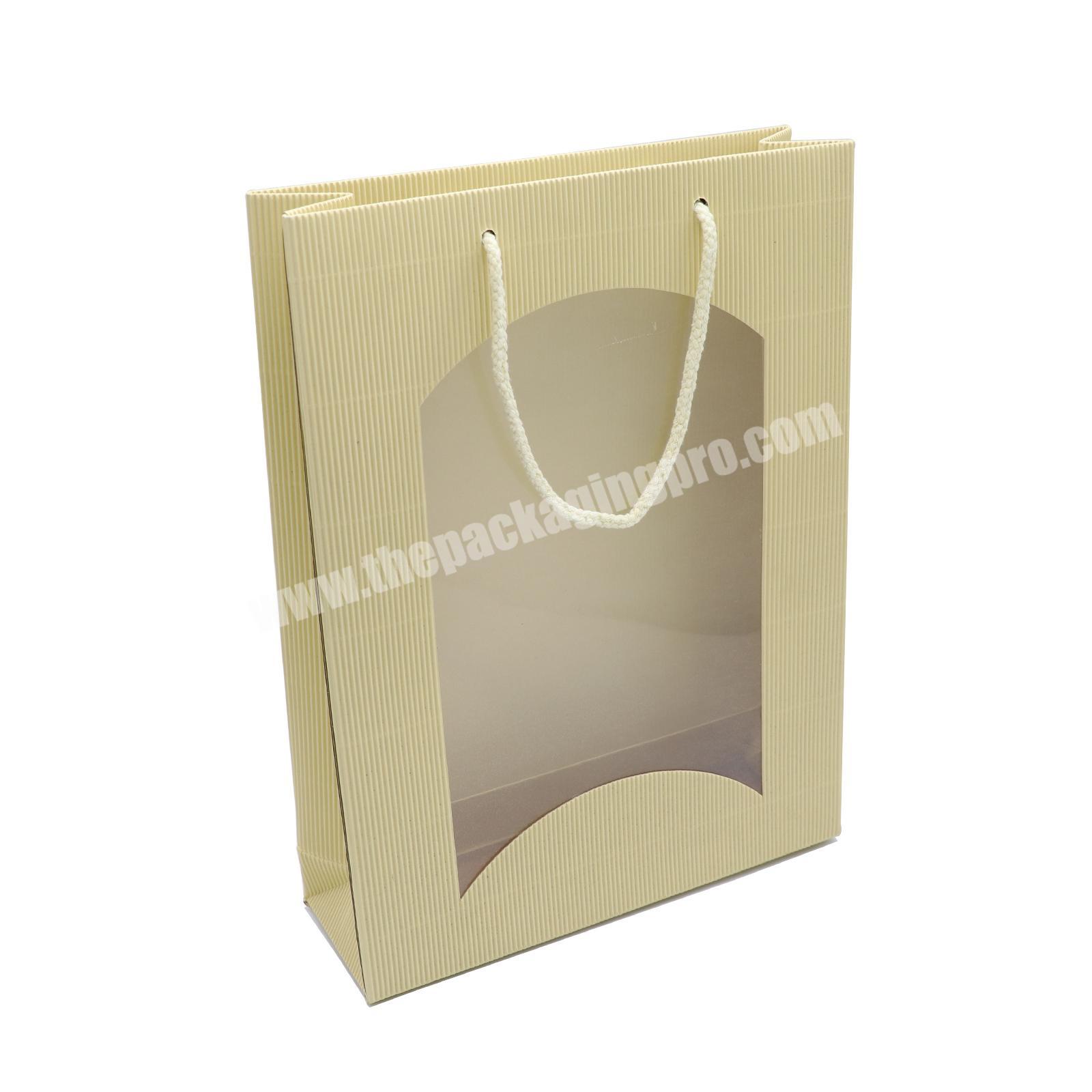 Eco-friendly paper gift bags with window reusable boutique paper shopping bags manufacturer kraft corrugated paper bag