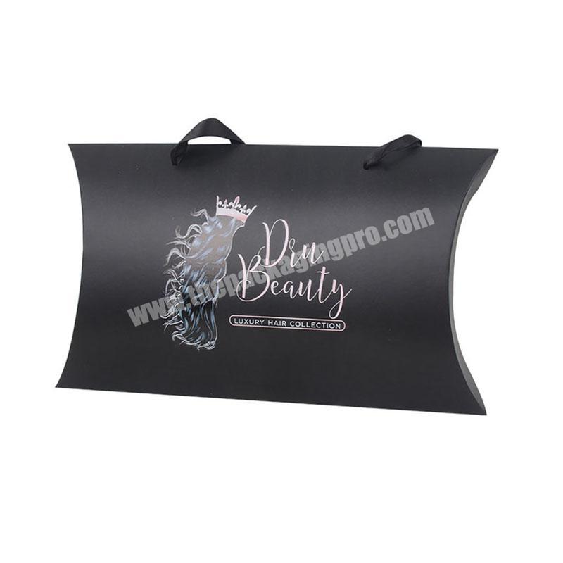 Elegant custom printed pillow box Luxury Human Virgin Hair bundle wig packaging box Pillow Boxes For Hair Extension Packaging