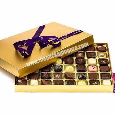 Food grade custom handmade luxury rigid paper gift package insert tray chocolate box with ribbon.