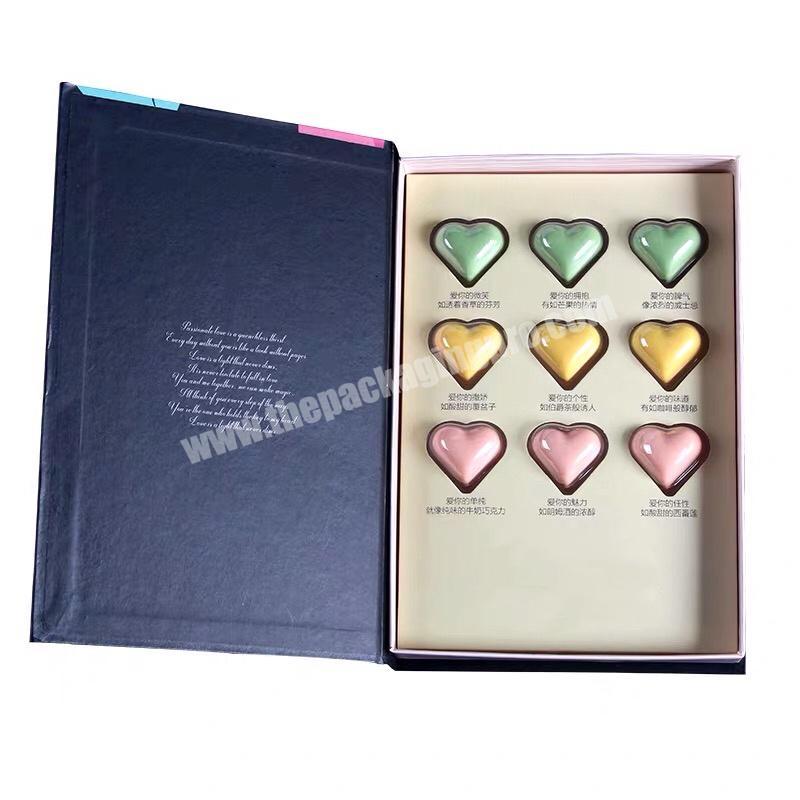 Free sample cardboard packaging customized logo design magnetic gift box book type box for chocolate packing
