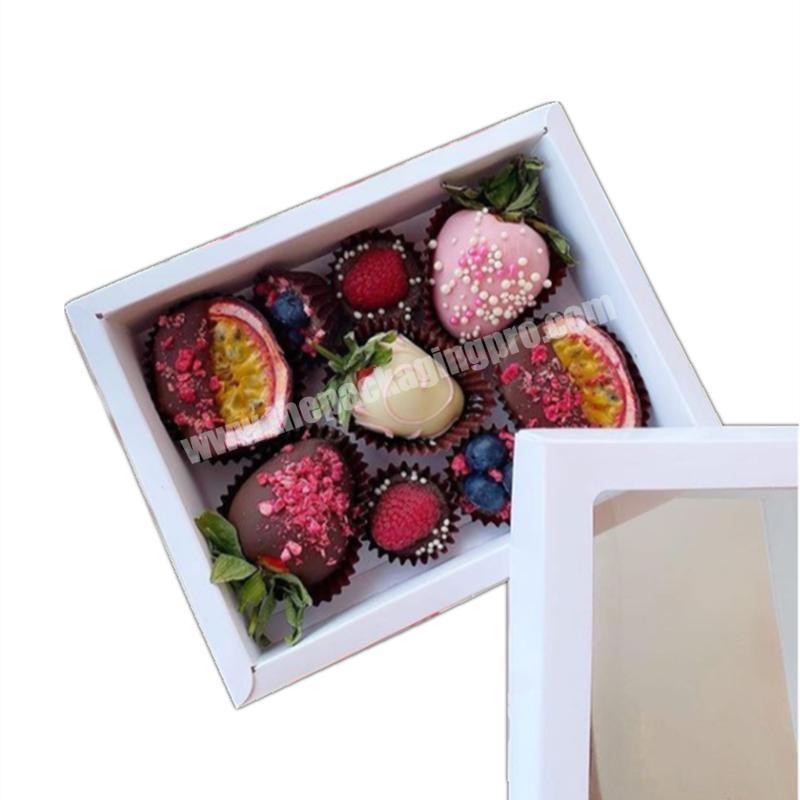 Free sample custom Christmas bakery paper boxes folded white chocolate strawberry box gift chocolate box with clear window