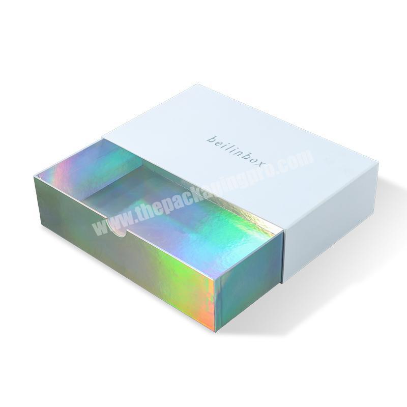 Good quality holographic drawer cosmetic hair extensions rigid luxury gift paper box