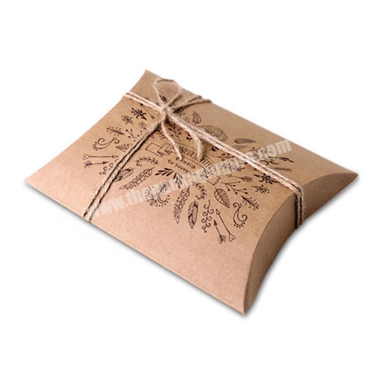 Good quality luxury logo print white,brown custom pillow box kraft paper pillow box pillow box packaging with clear window