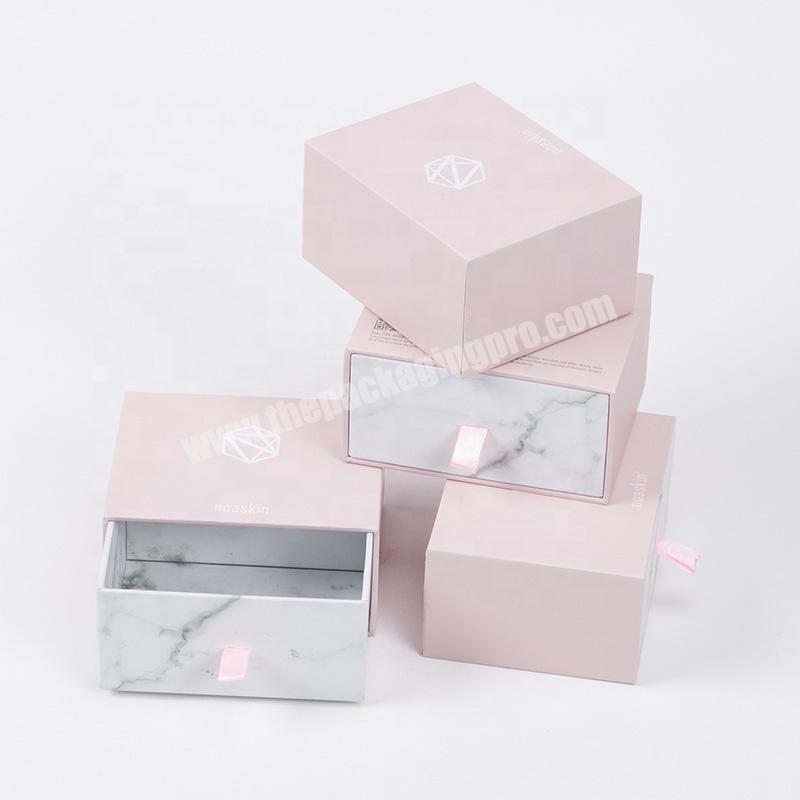 Good quality pink customized logo small paper jewelry packaging boxes cardboard sliding drawer gift box  with sleeve