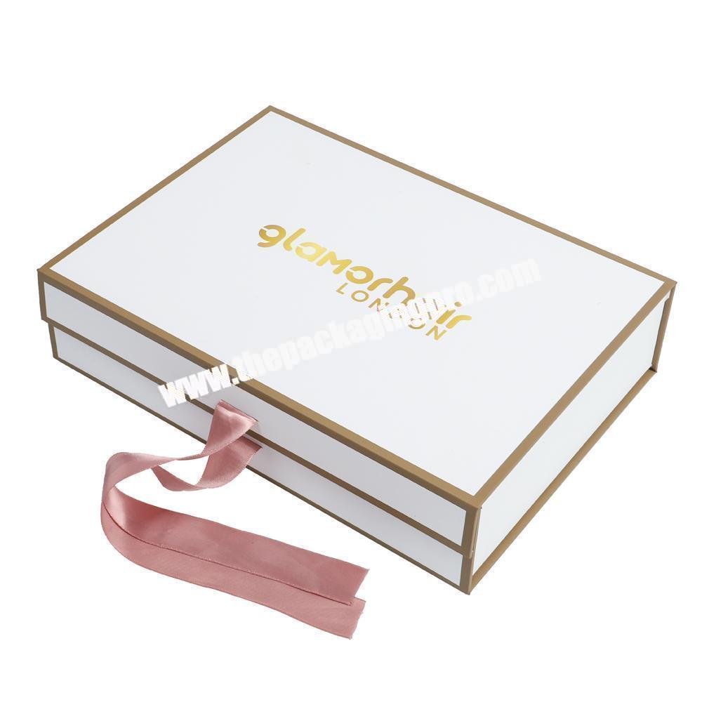 Packaging Box with Ribbon Magnetic Human Hair Extension Waver Paper Luxury Beauty Packaging Wrapping Paper + Interlayer + Lining