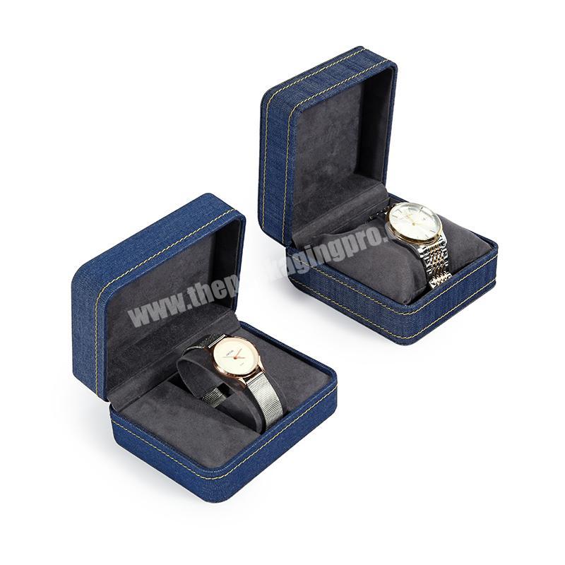 High Quality custom COWBOY CLOTH blue Double montres Box  Insert Watch gift Box