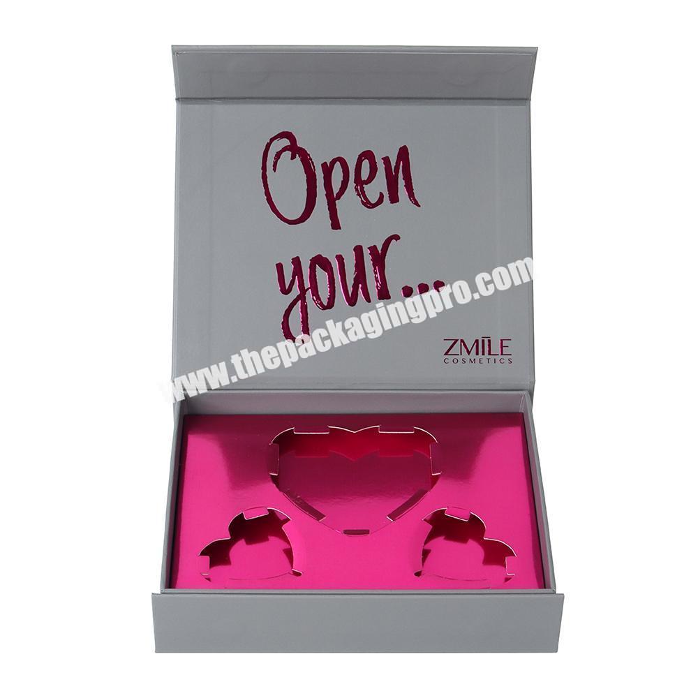Luxury Pink Magnetic Cosmetic Essential Oil Gift Paper box Packaging Box with Paper Tray Collapsible and EVA foam