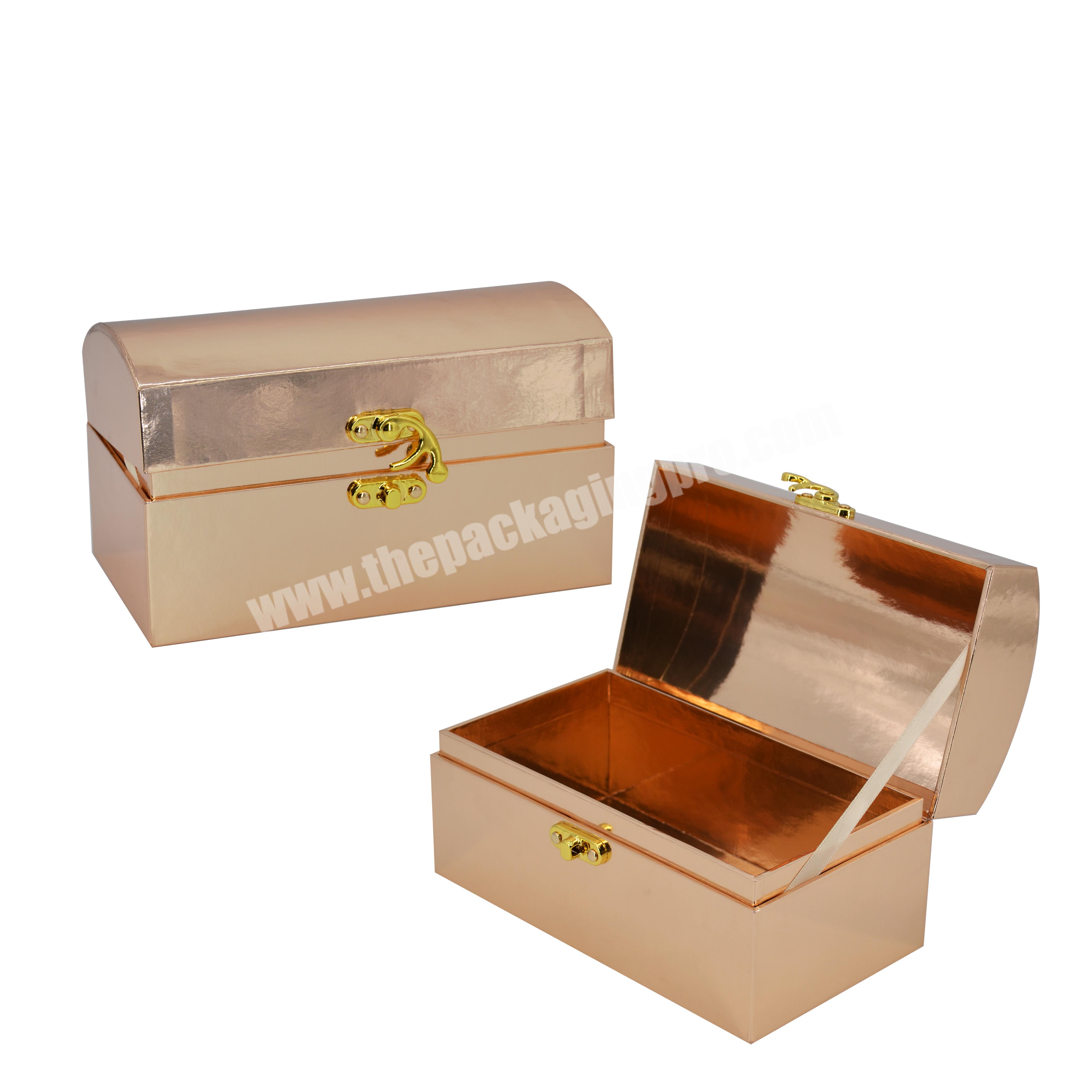 Hot Hinge Luxury custom gold shinny chest favor gift treasure box packaging