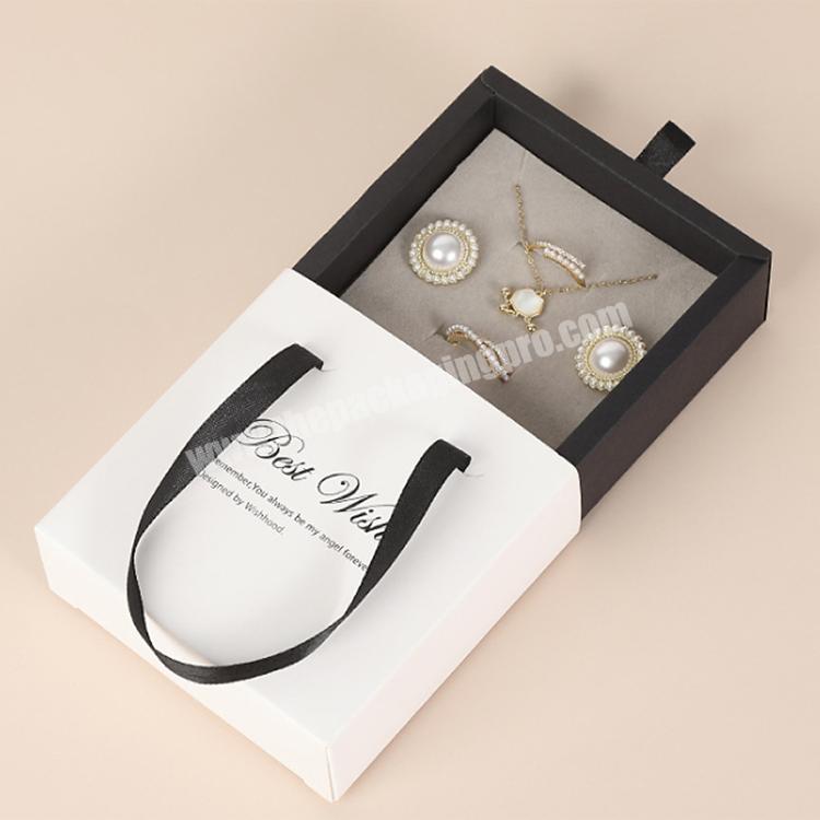 Custom white  portable display drawer sliding earring necklace ring jewelry  gift boxes with Handle