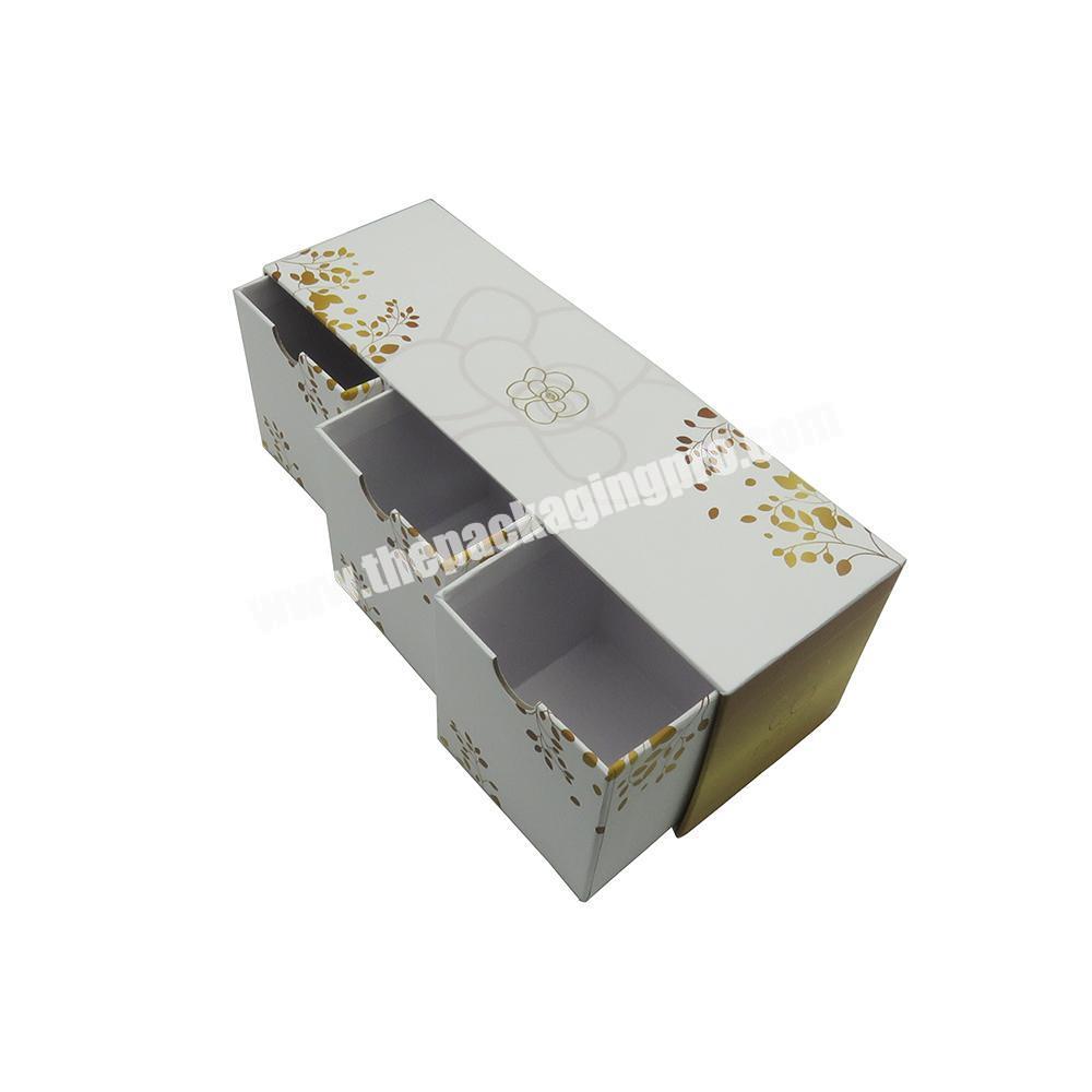 Logo Container Large White Gift Box Gold Rigid Cardboard White Candle Packaging Slide Out Trio