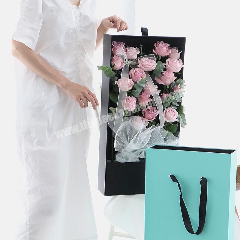 Luxury Huge Rectangle Display density wood Cardboard Paper Carton Rose Packaging Long Florist transportation Flower Box
