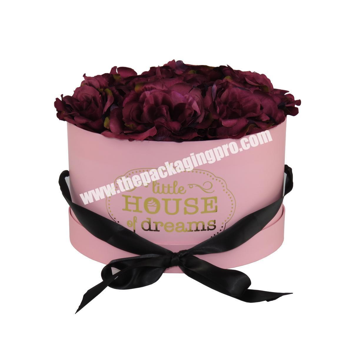 Custom Logo Luxury Rose Packaging Paper Cylinder Rigid Cardboard with Hat Round Tube Gift Flower Box