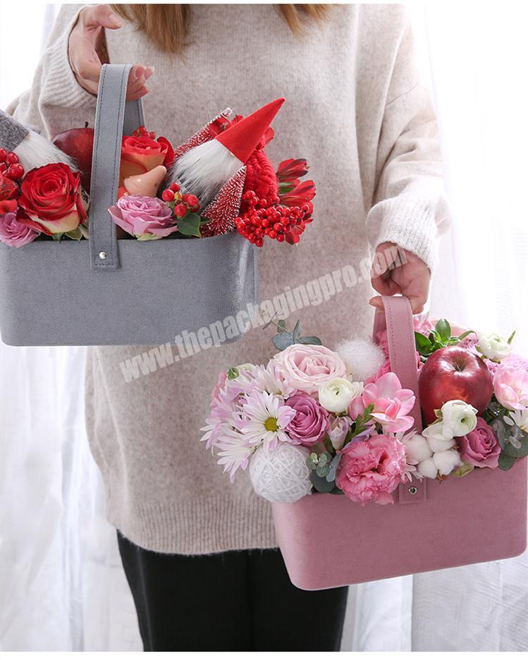Luxury Suede Velvet Rectangular Cardboard Portable Packaging Round Case Paper Flower Basket