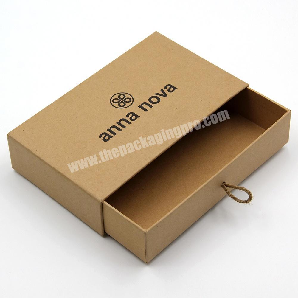 Luxury eco customized logo printed brown jewelry drawer box sliding drawer box packaging kraft drawer gift box with handle