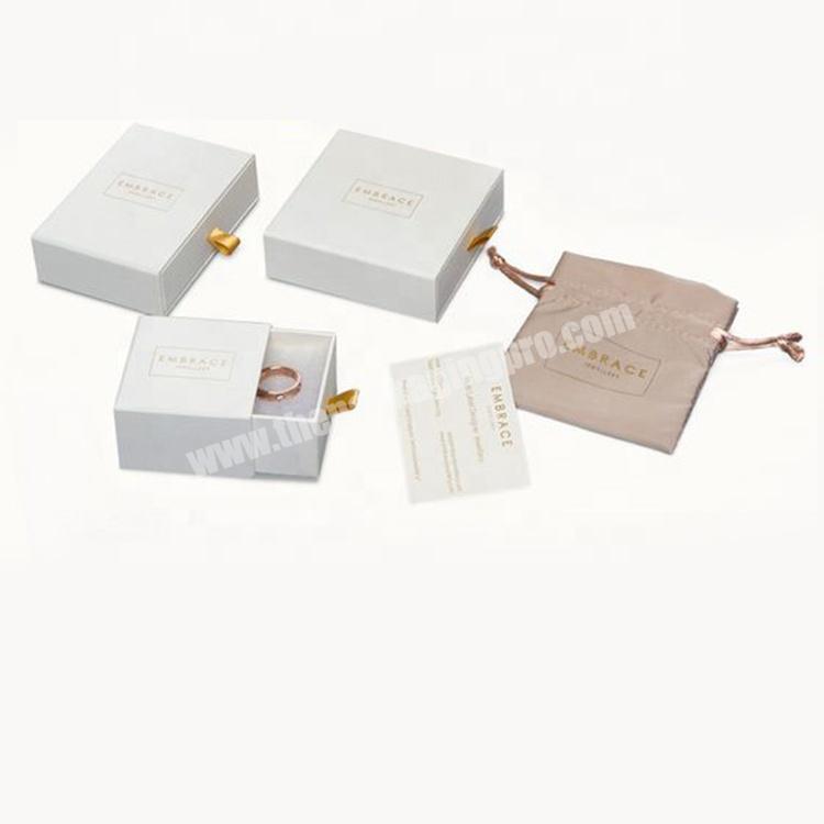 Luxury fancy eco custom logo recycled cardboard white earring ring sliding box jewelry box sliding paper drawer box with handle