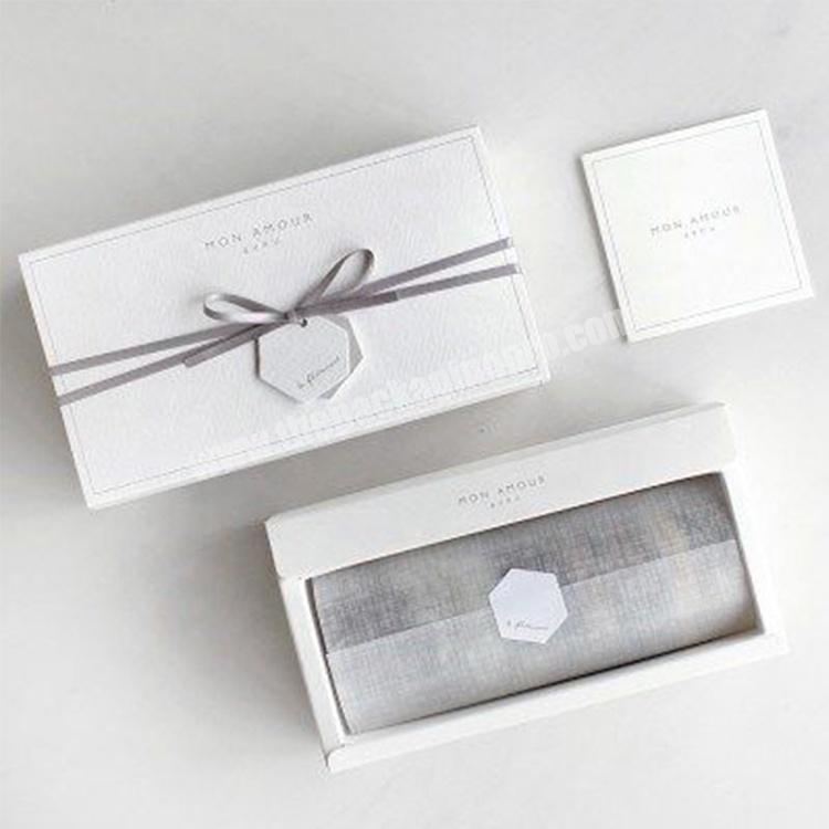 Luxury fancy eco friendly logo printed white 2 pieces rigid silk scarf cardboard packaging box paper gift box custom jewelry box