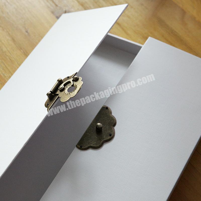 Luxury rigid A4 book shape cardboard paper gift card storage packaging notebook letter box with lock