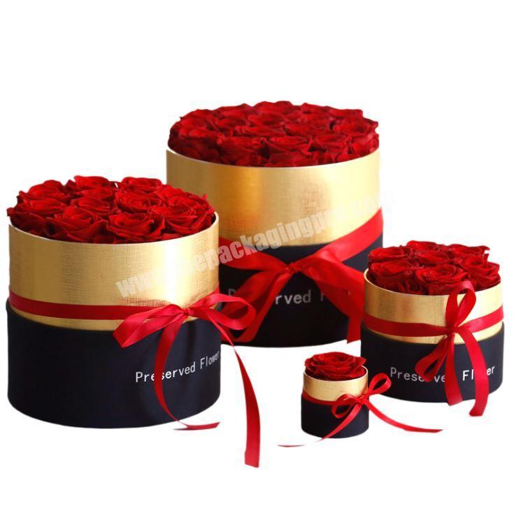Luxury round handmade gold color paper flower boxes with ribbon