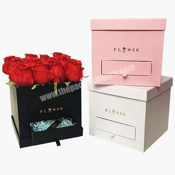 Luxury square shape big double layer jewelry gifts packaging preserved rose chocolate gift flower box with drawer luxury