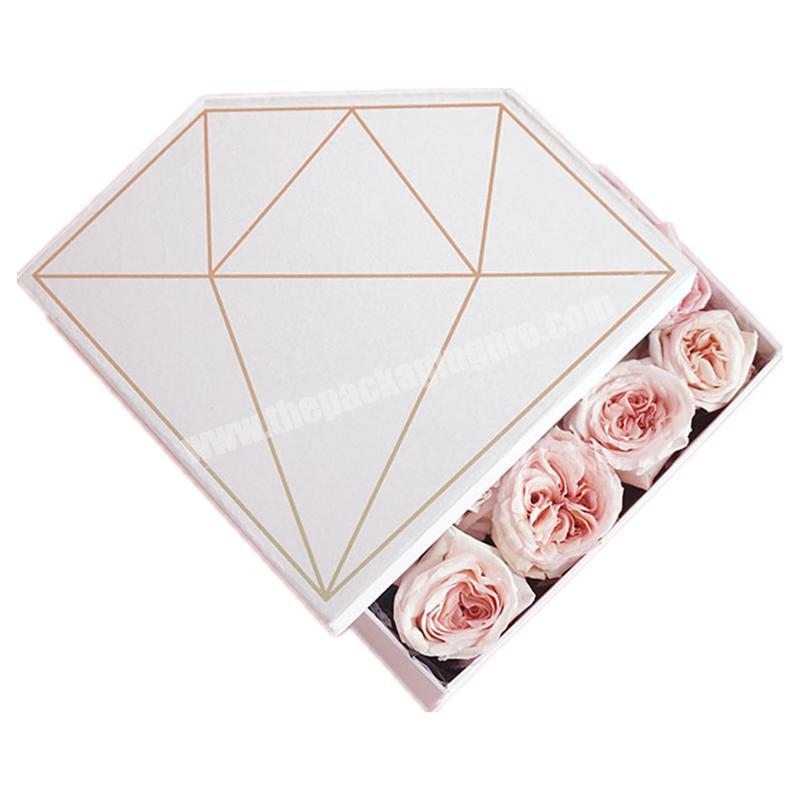 Luxury unique diamond shaped box extra large big size gold black pentagon wholesale flower rose gift packaging paper gift box