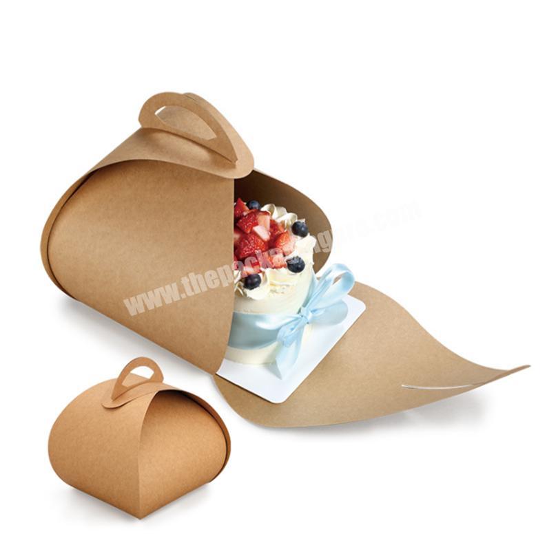 Manufacturer Biodegradable Cheese Cake Pastry Cake Takeaway Dessert Food Containers Handle Kraft Paper Packaging Box