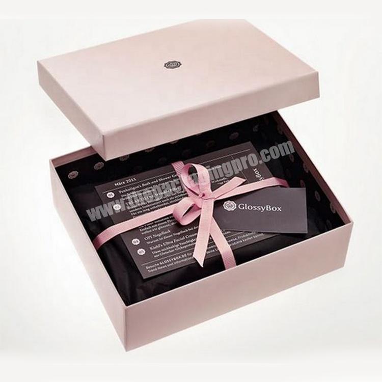 Manufacturer luxury fancy custom logo printed pink 2 pieces rigid cardboard paper custom jewelry box glossy box packing gift box