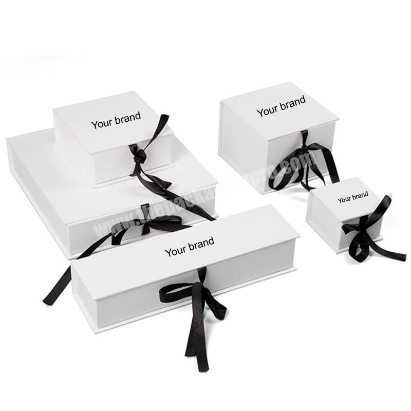 Matte white brand print big magnetic folding boxes jewelry sets gift paper packaging box