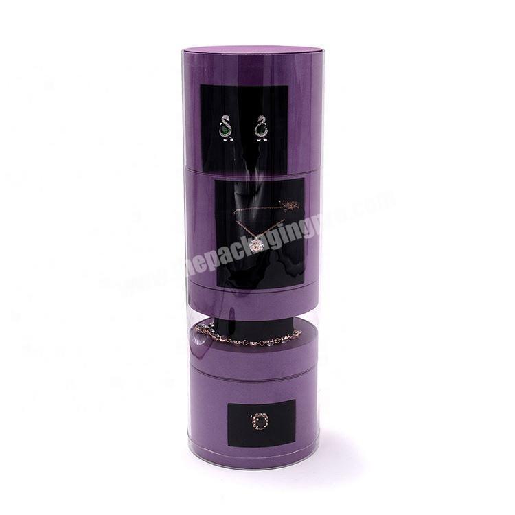 New design purple cylinder jewelry display rack stand jewelry packaging display for Earrings ring bracelet Necklace