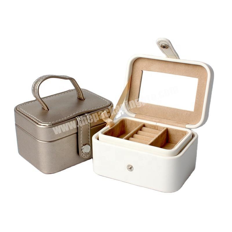 OEM Leather Cosmetic Jewelry Corduroy Lining Storage Box Small Suitcase with Handle