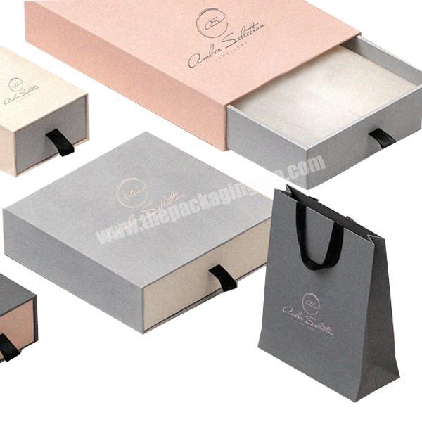 Personalised Custom Luxury Hard Rigid Cardboard jewelry packaging  Rose gold foil sliding gift box  Paper Drawer Box  with foam