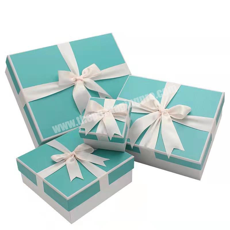 Personalize custom big size OEM brand logo packaging box blue elegant cardboard gift box with ribbon bow