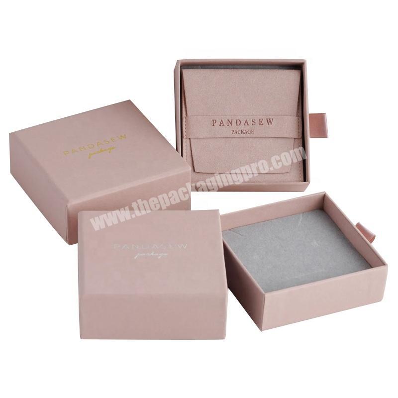 Personalized Logo Earrings Ring Necklace Packaging Boxes Custom Rose Grey Jewelry sliding Drawer Paper Box with handle