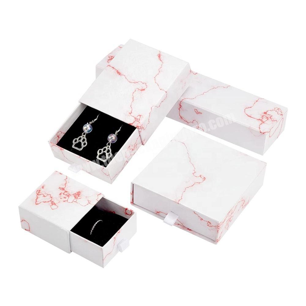 Pink Marble Gift Cardboard Jewelry drawer Packaging Boxes with Cotton for Valentine's Day Anniversary Christmas
