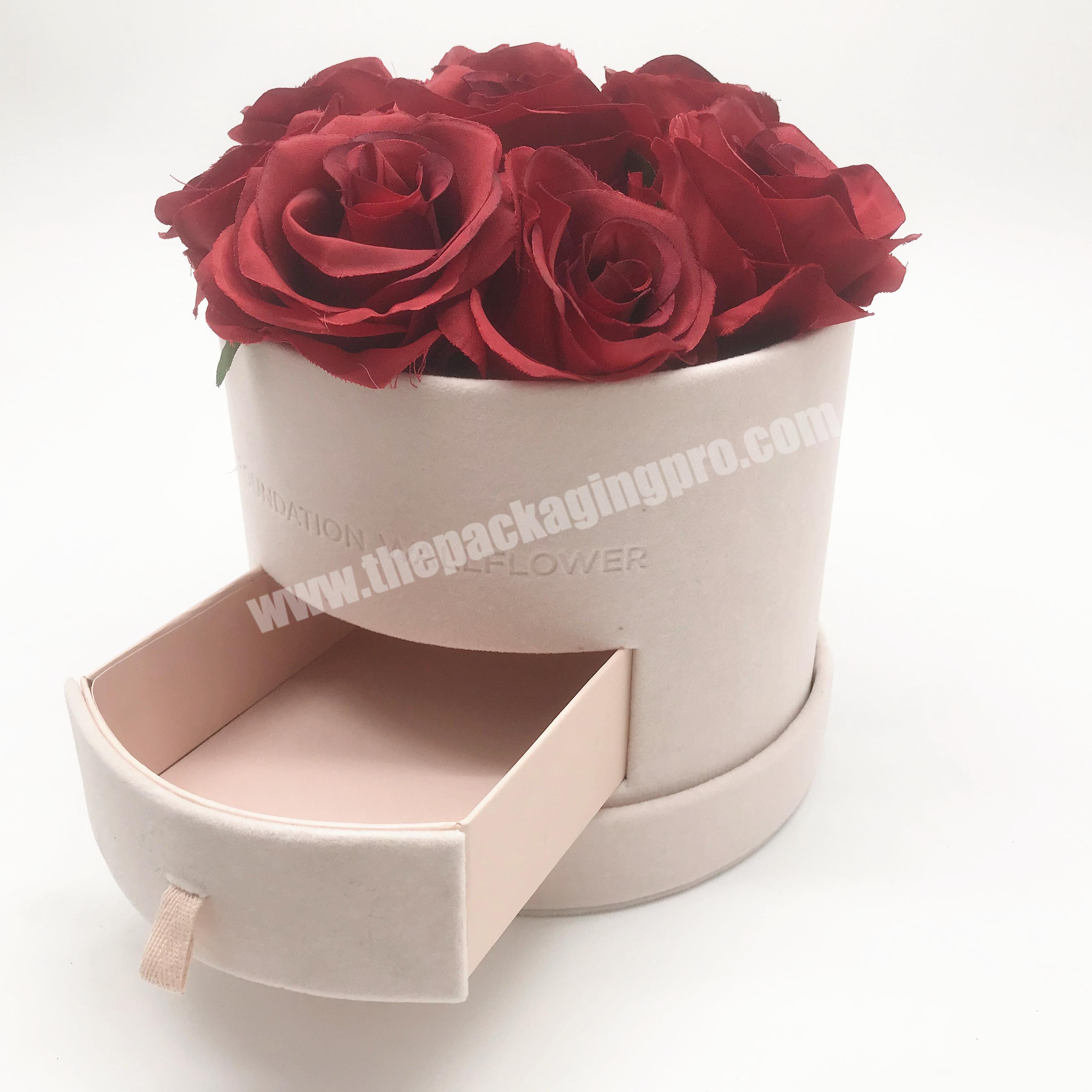 Premium Packaging Box Pink Cylinder Velvet Box Packaging Cardboard Gift Set Chocolate Flower Round Drawer Box