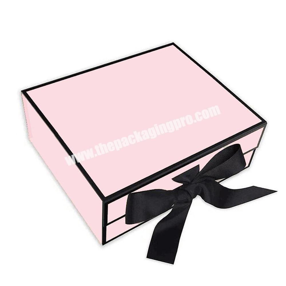 Magnetic Cardboard Paper Box Shipping Gift Boxes Clothes Folding Box with Bow Custom Logo Empty Large Pink Beauty Packaging 500