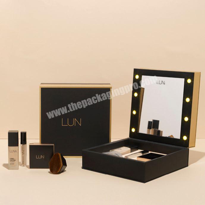 Rose gold logo custom eco friendly premium cosmetics packaging box luxury square cosmetic packaging black cosmetic packaging
