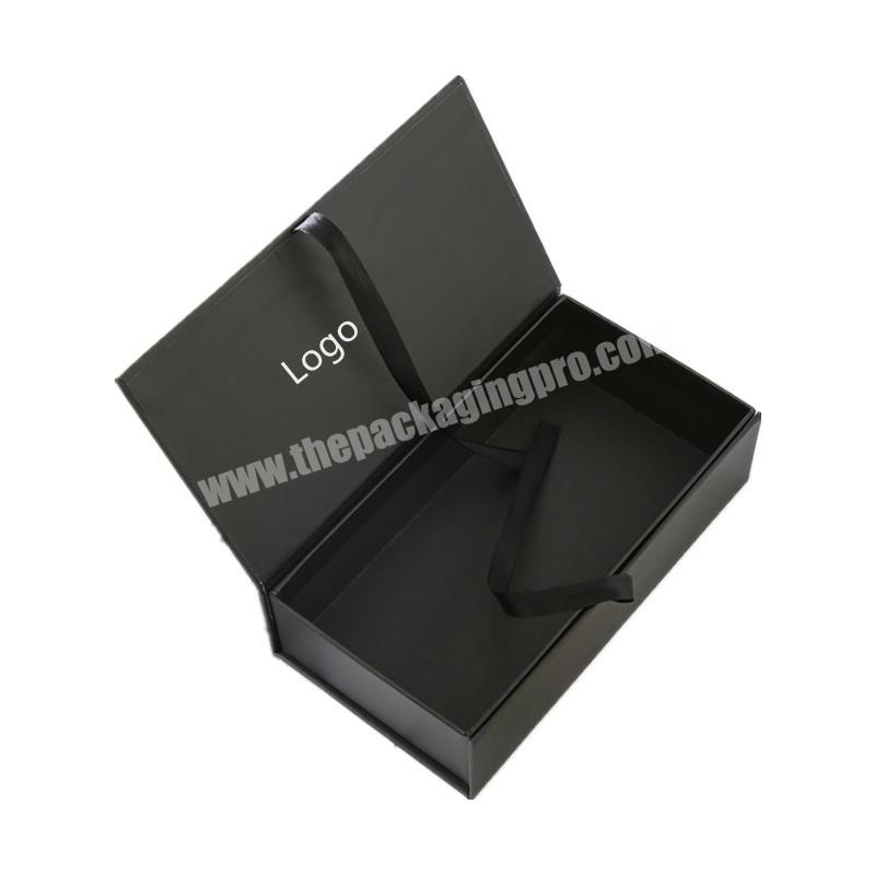 Small MOQ Black Gift Box 2mm Cardboard Custom Logo Wig Packaging Magnetic Flip Lid Gift Box With Foam Insert