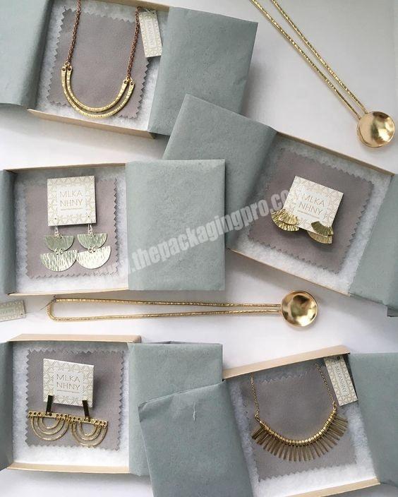 Top quality fancy custom paper 2 pieces rigid earring ring necklace hard cardboard gift box luxury gift box small jewelry box