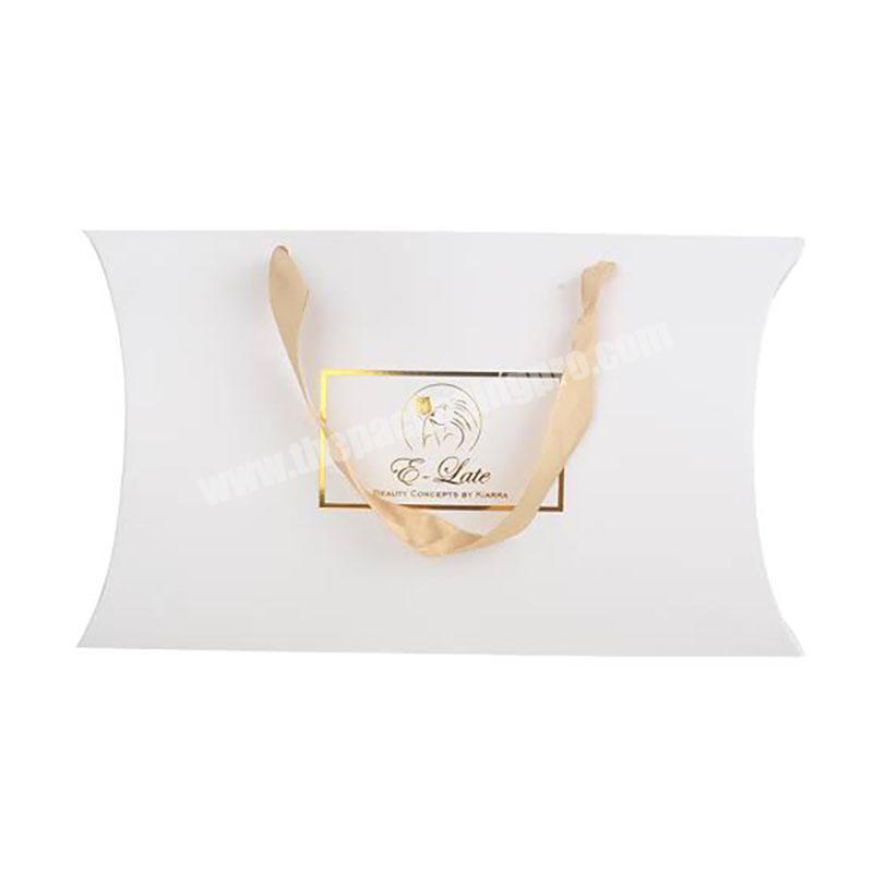 White Bundle hair packaging extension pillow boxes with ribbon Handle black packaging box with gold logo printing for weave hair