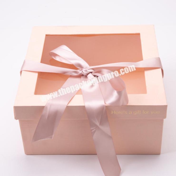 Customized Ribbon Bow PVC Window Favor Paper  Boxes New Born Baby Decorative Gift Boxes for Baby Shower