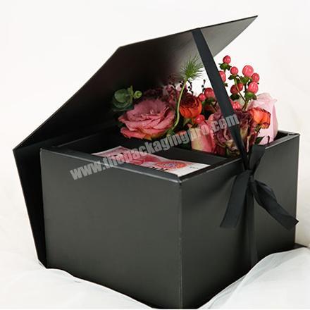 Wholesale Foldable Paper Ribbon Closure Gift Rose Bouquet Packaging Square Corrugated Flower Box Cardboard Boxes For Flowers