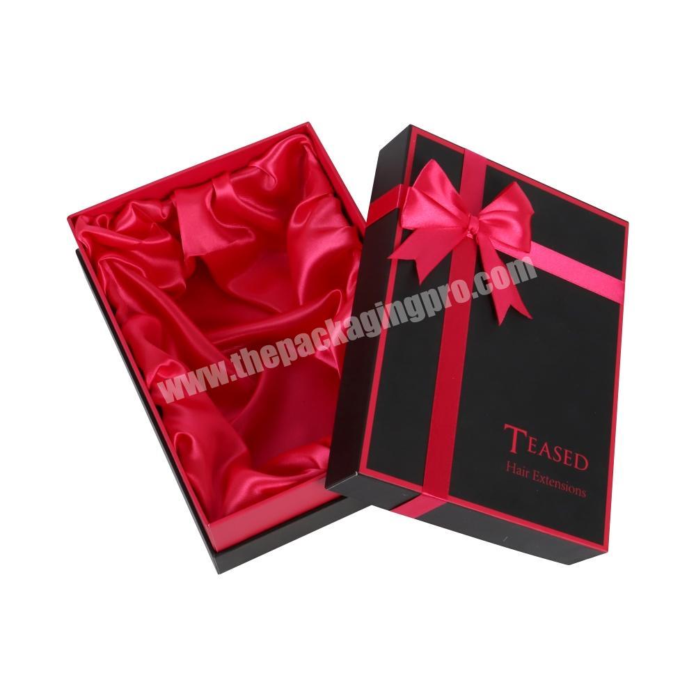 Black Custom Satin Lined Gift Box For Luxury Lingerie Packaging With Ribbon  Bow