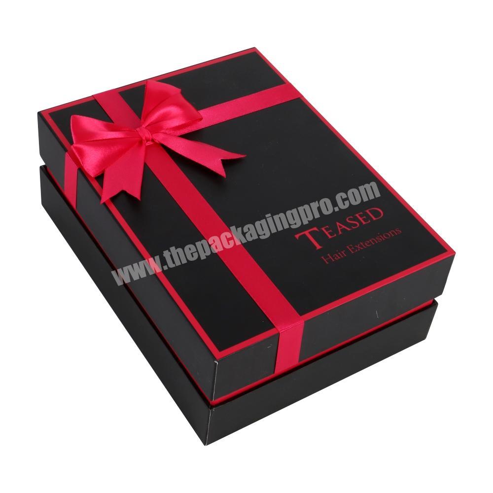 Black Custom Satin Lined Gift Box For Luxury Lingerie Packaging With Ribbon Bow