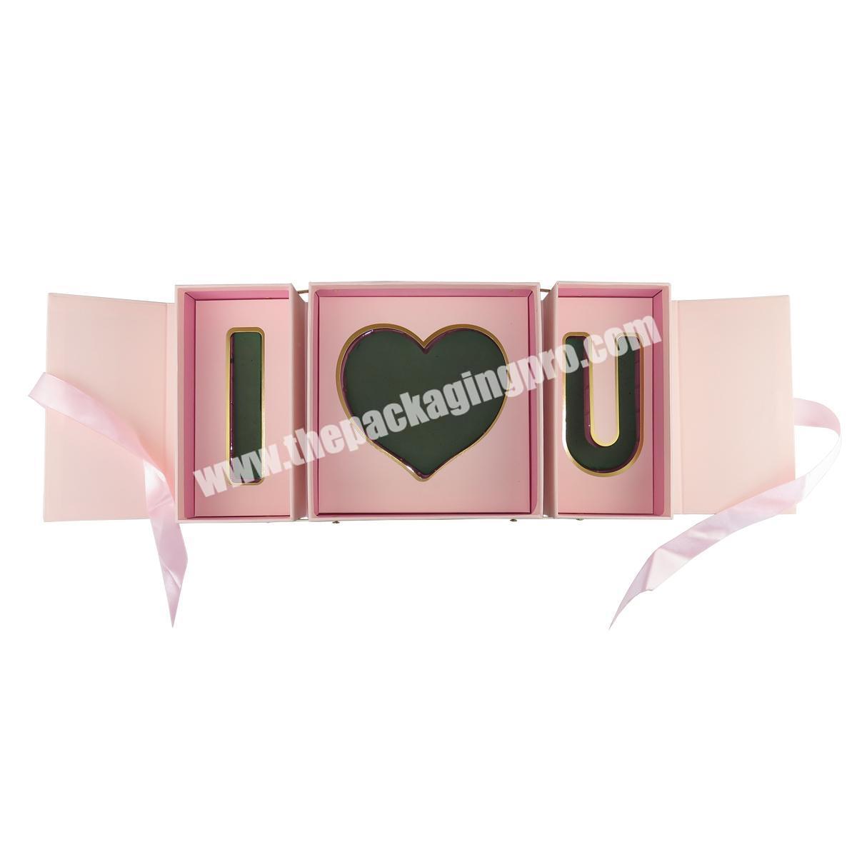 Wholesale Luxury Gift Packaging Valentine Day I Love You Flower Heart Shaped Double Layer Boxes