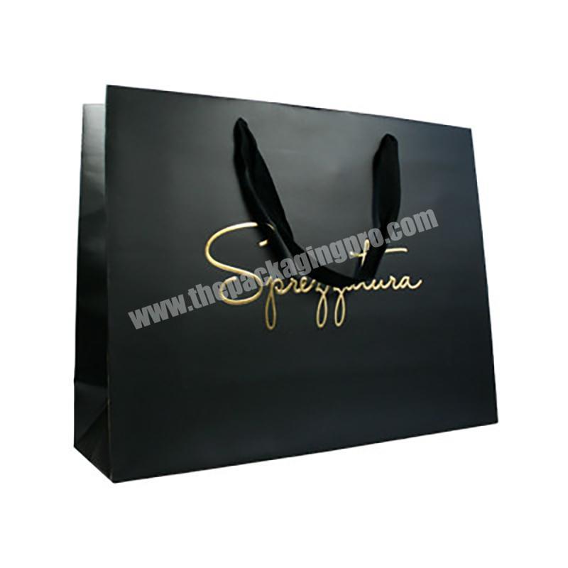 Wholesale closure custom logo printed black pillow luxury paper gift bag packaging paper bag customized paper bag with ribbon