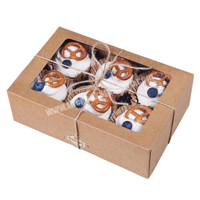 Wholesale custom recycled 6 12 hole kraft paper muffin cupcakes box cookie food Sushi packaging box with clear window