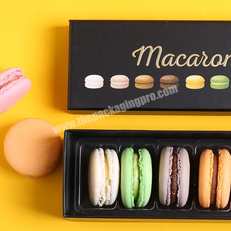 Wholesale customized square rectangle black gold foil logo cardboard paper macaron packaging box for gift