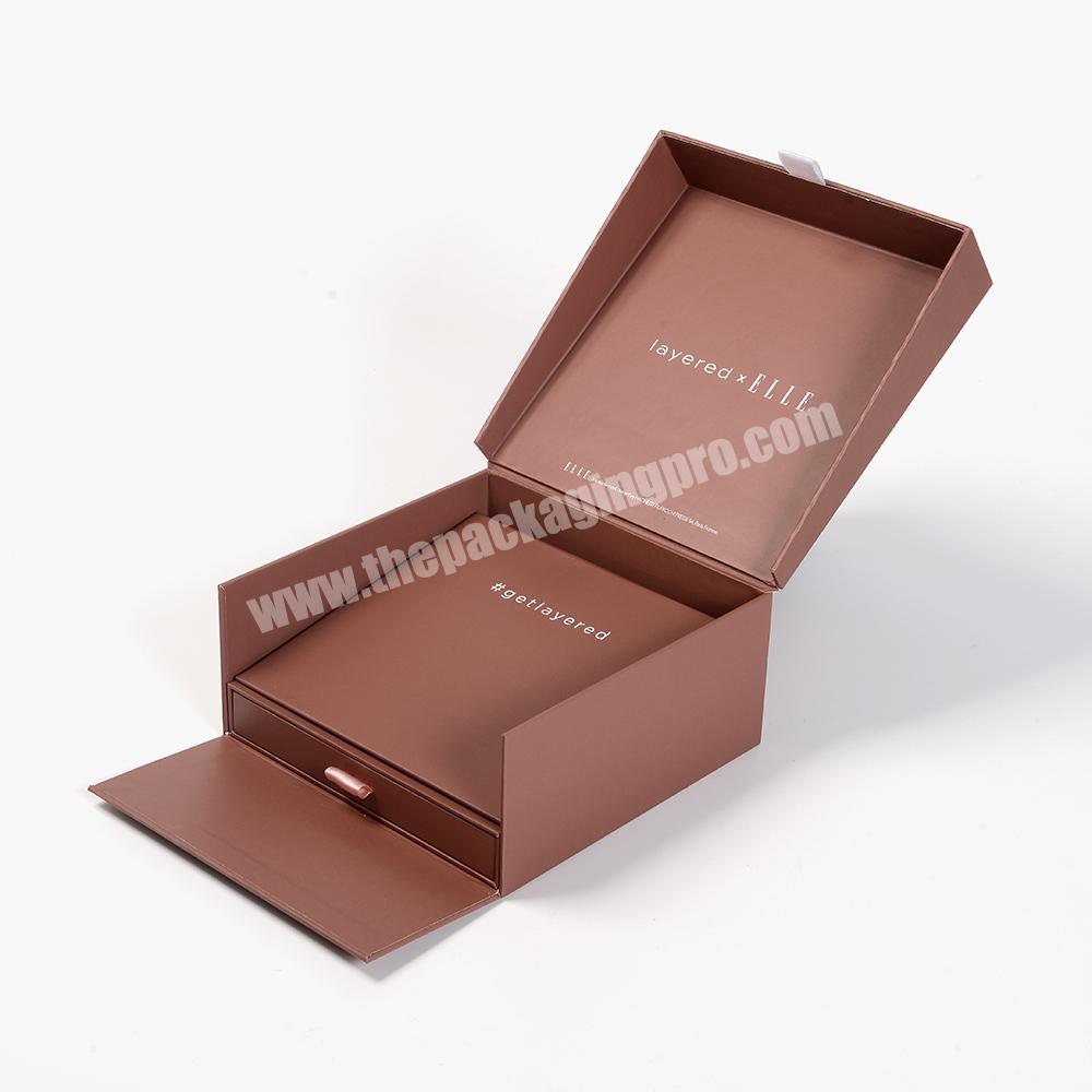 Wholesale jewellery packaging drawer ring bracelet cardboard paper jewelry flip box with ribbon