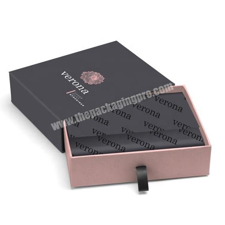Wholesale luxury recycle custom logo printed pink cardboard paper jewelry packaging box sliding box drawer gift box with handle