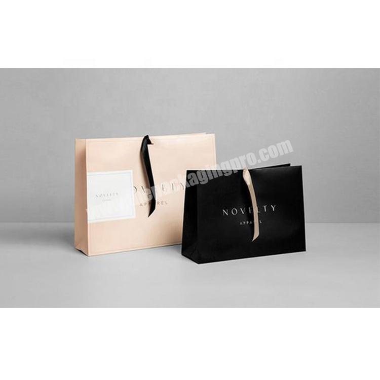 Wholesale retail fancy biodegradable custom jewelry packaging black gift bag eco shopping bag luxury paper bag with logo print